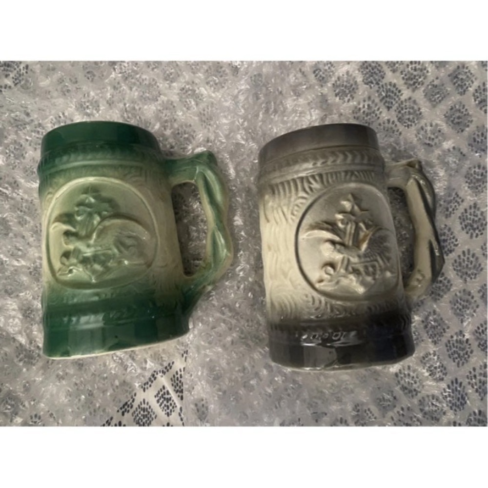 ANTIQUE BUDWEISER STEIN GREEN & GRAY SET OF  2